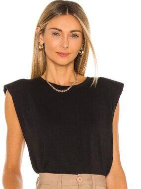 Sanctuary Shoulder Pad Tee Black Cotton sz S Sleeveless Top Minimalist Classic